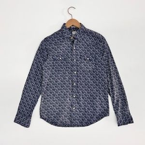 RICHARDS Blue and White Pattern Button Down Shirt